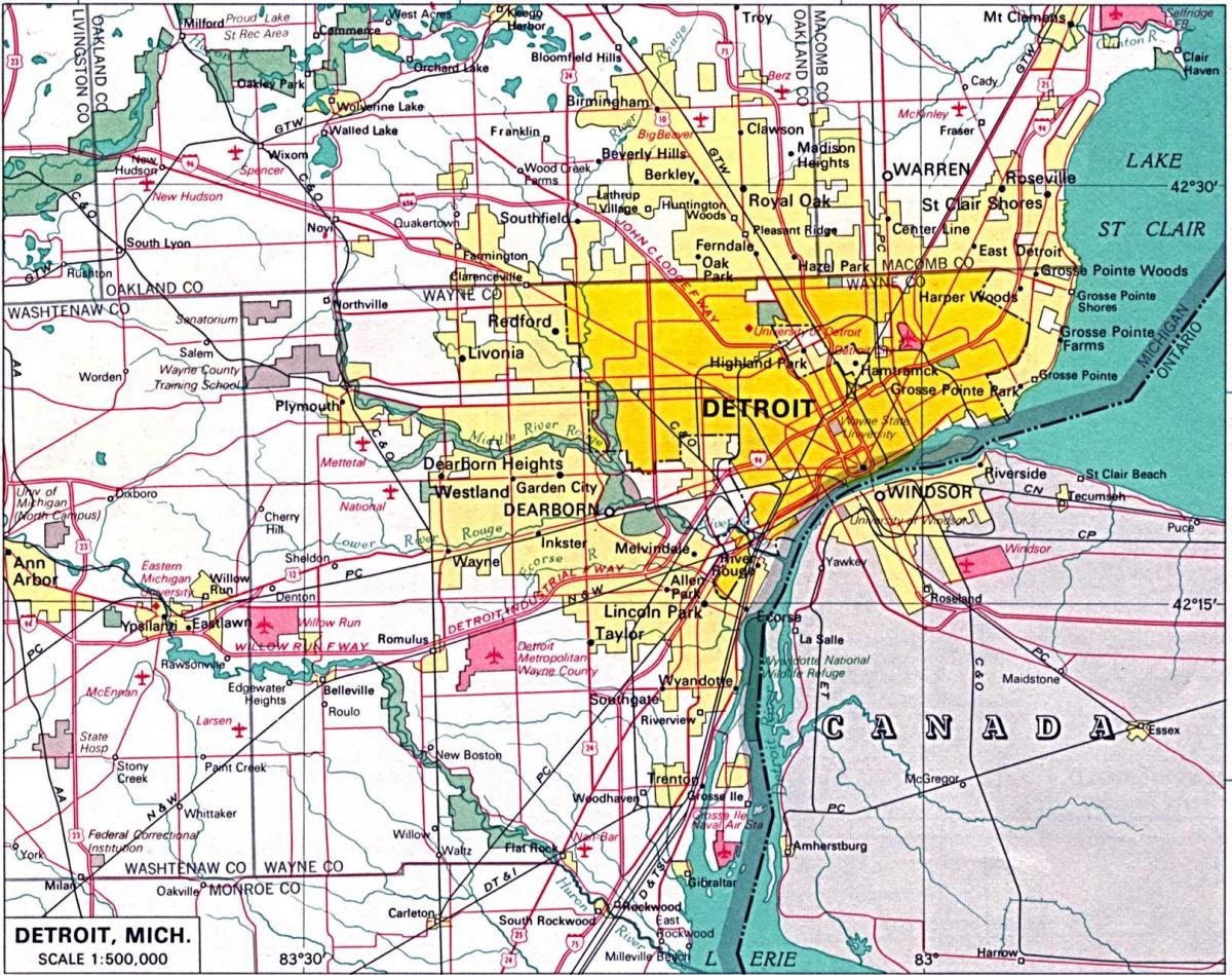 pinggir bandar Detroit peta