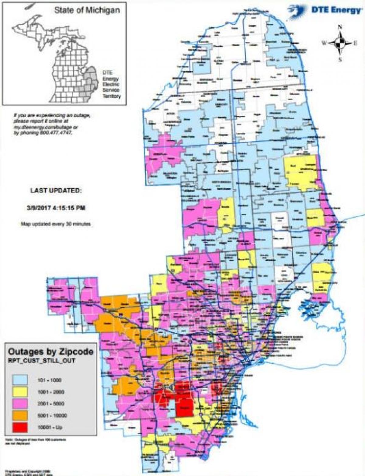 Detroit edison kuasa gangguan peta